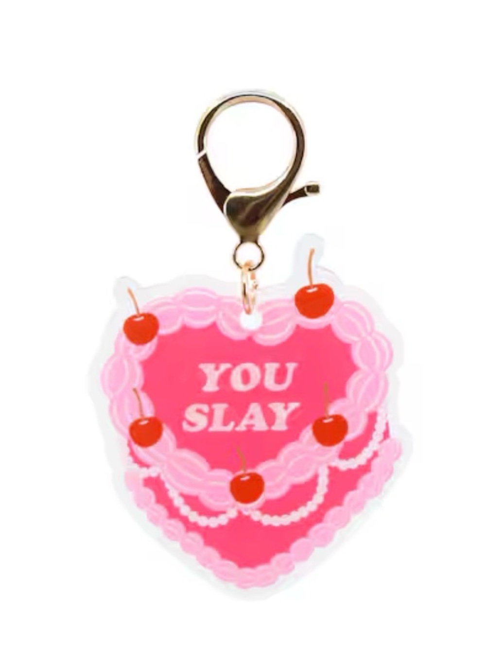 Pink heart cake bag charm